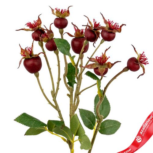 Фото 5: Шиповник с крупными листьями, искусственный (пластик), 56см, бордовый