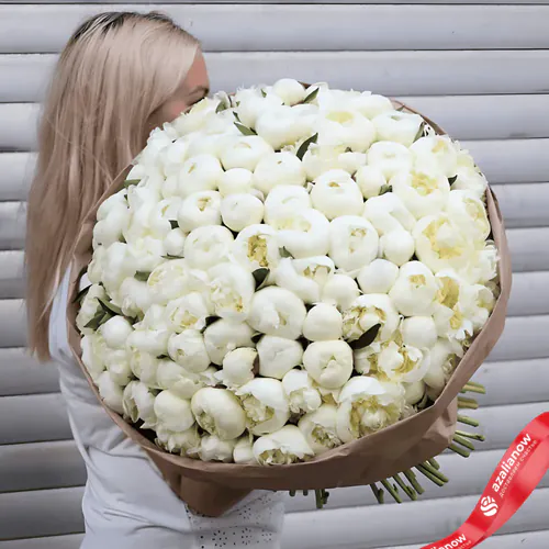 Фото 1: 101 белый пион в крафте. Сервис доставки цветов AzaliaNow