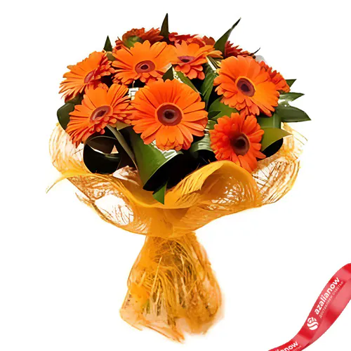 Фото 1: Букет из 11 оранжевых гербер в сетке. Сервис доставки цветов AzaliaNow