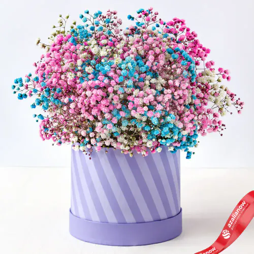 Фото 1: Букет из 13 разноцветных гипсофил в фиолетовой коробке. Сервис доставки цветов AzaliaNow