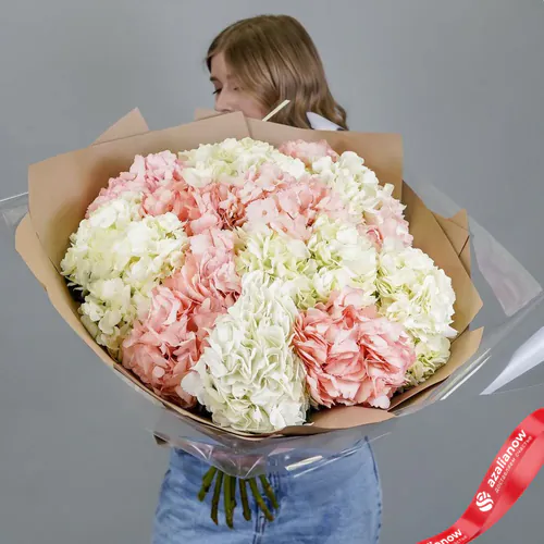 Фото 1: Букет из 15 бело-розовых гортензий «Шик». Сервис доставки цветов AzaliaNow