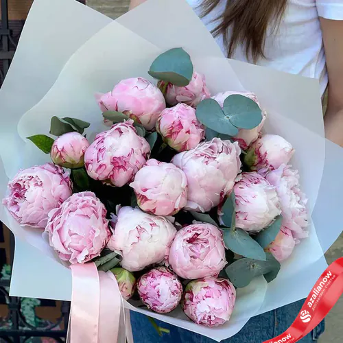 Фото 1: 17 розовых пионов в белой бумаге. Сервис доставки цветов AzaliaNow