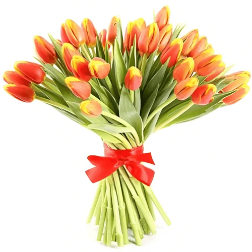 Фото 1: 31 оранжево-желтый тюльпан, Россия. Сервис доставки цветов AzaliaNow