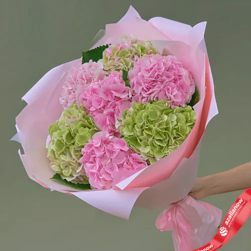 Фото 1: Букет из 4 розовых и 3 зеленых гортензий «Ты лучшая!». Сервис доставки цветов AzaliaNow