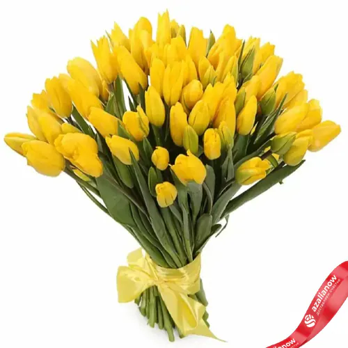Фото 1: 51 желтый тюльпан с желтой лентой, Россия. Сервис доставки цветов AzaliaNow
