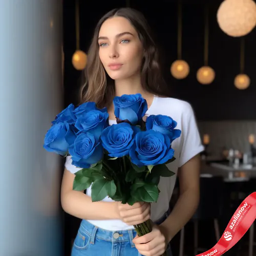 Фото 1: Букет из 9 синих роз без упаковки. Сервис доставки цветов AzaliaNow