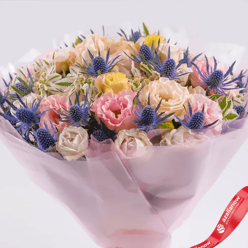 Фото 1: Букет из роз, лизиантусов и эрингиума «Есть идея!». Сервис доставки цветов AzaliaNow