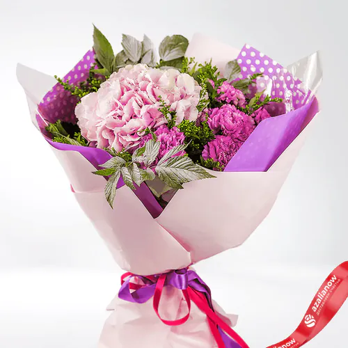 Фото 1: Букет из розовой гортензии и гвоздик «Моя принцесса». Сервис доставки цветов AzaliaNow