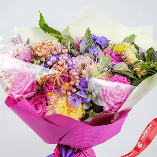 Фото 1: Букет роз, флоксов, астр, георгин «Пушинка». Сервис доставки цветов AzaliaNow