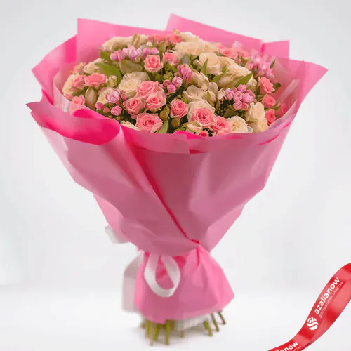 Фото 1: Букет из роз, альстромерий, бувардий «Розы в розовом». Сервис доставки цветов AzaliaNow