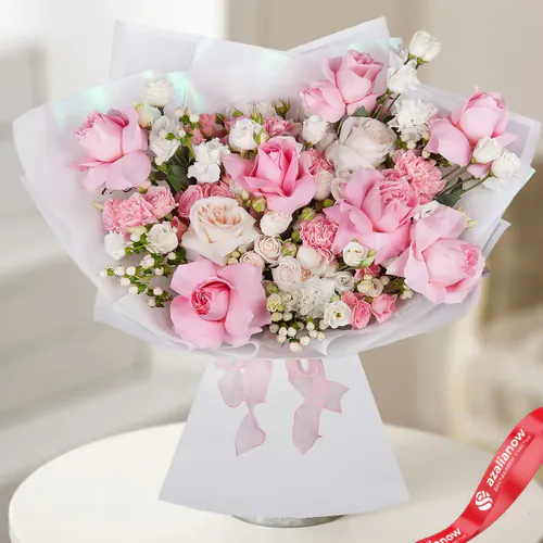 Фото 1: Букет из гвоздик, роз, лизиантусов «Аристократ». Сервис доставки цветов AzaliaNow