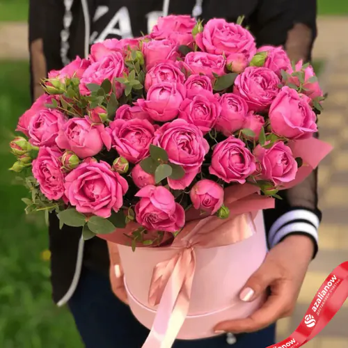 Фото 1: Букет из 15 кустовых пионовидных розовых роз в коробке. Сервис доставки цветов AzaliaNow