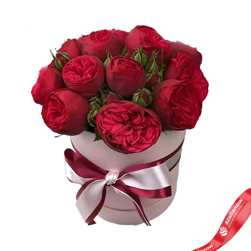 Фото 1: Букет из 9 кустовых красных пионовидных роз в коробке. Сервис доставки цветов AzaliaNow