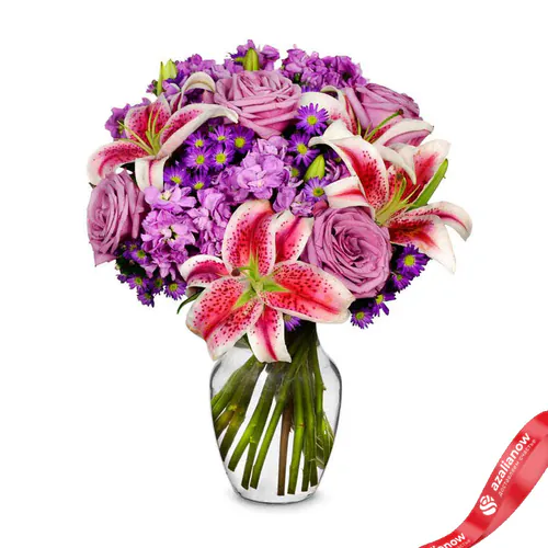 Фото 1: Букет лилий, роз, астр, маттиол «Лаура». Сервис доставки цветов AzaliaNow