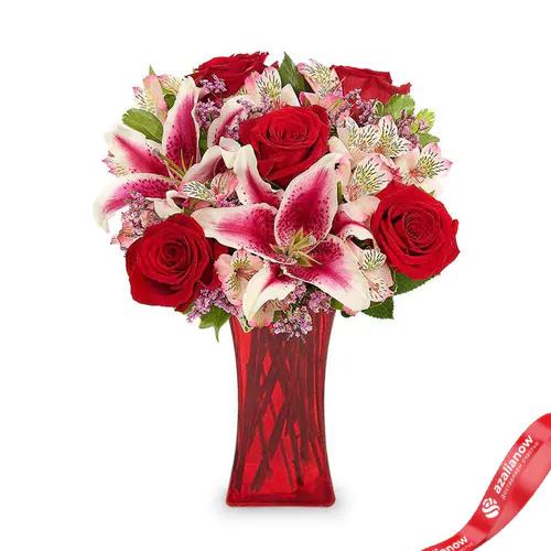 Фото 1: Букет из лилий, роз, альстромерий «Марьям». Сервис доставки цветов AzaliaNow