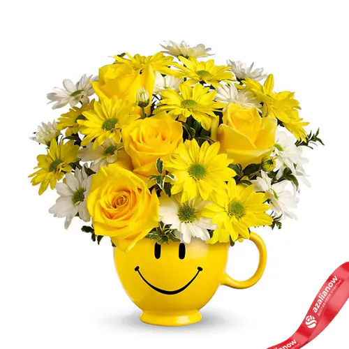 Фото 1: Букет из желтых и белых хризантем и роз «Алина». Сервис доставки цветов AzaliaNow