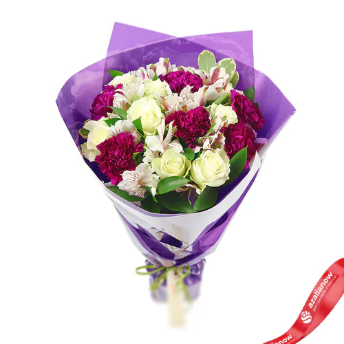 Фото 1: Букет из гвоздик, роз и альстромерий «Беатриса». Сервис доставки цветов AzaliaNow