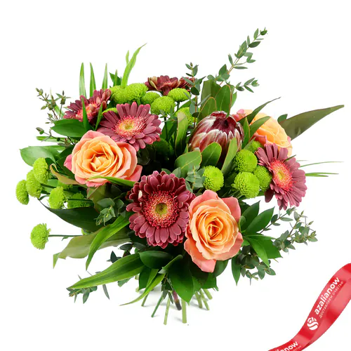 Фото 1: Букет из гербер, роз и хризантем «Бланка». Сервис доставки цветов AzaliaNow