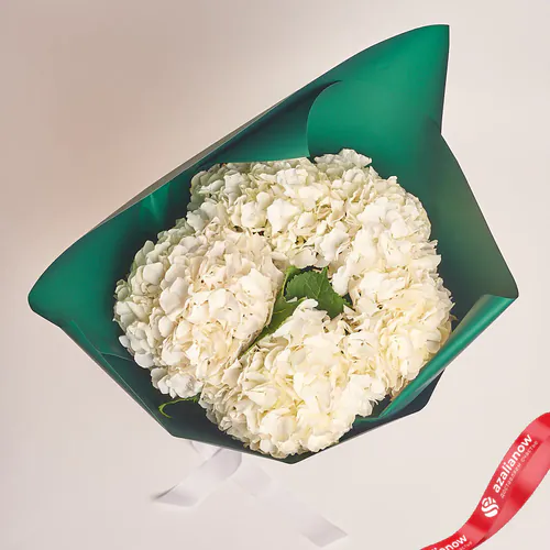 Фото 2: Букет из 5 белых гортензий в зеленой бумаге «Из цветочков и звоночков». Сервис доставки цветов AzaliaNow