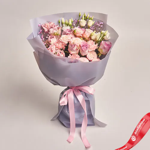 Фото 1: Букет из роз, гвоздик, лизиантусов, гипсофил «Спасибо». Сервис доставки цветов AzaliaNow