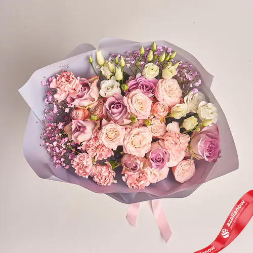 Фото 2: Букет из роз, гвоздик, лизиантусов, гипсофил «Спасибо». Сервис доставки цветов AzaliaNow
