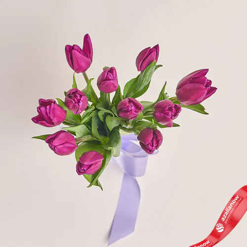 Фото 2: 11 фиолетовых тюльпанов с лентой, Россия. Сервис доставки цветов AzaliaNow