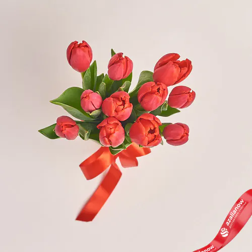 Фото 2: 11 красных тюльпанов с красной лентой, Россия. Сервис доставки цветов AzaliaNow