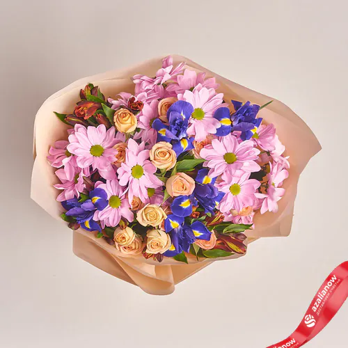 Фото 2: Букет из альстромерий, ирисов, хризантем и роз «С повышением». Сервис доставки цветов AzaliaNow