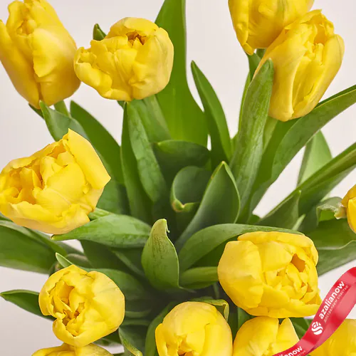 Фото 3: Букет из 25 пионовидных желтых тюльпанов зеленой бумаге. Сервис доставки цветов AzaliaNow
