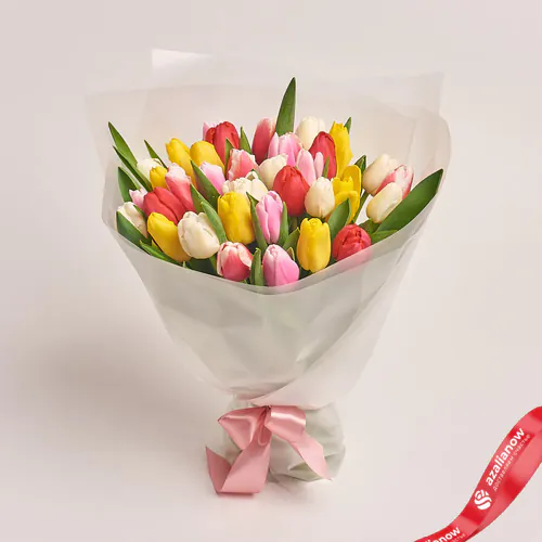Фото 1: Букет из 35 тюльпанов микс в белой пленке. Сервис доставки цветов AzaliaNow