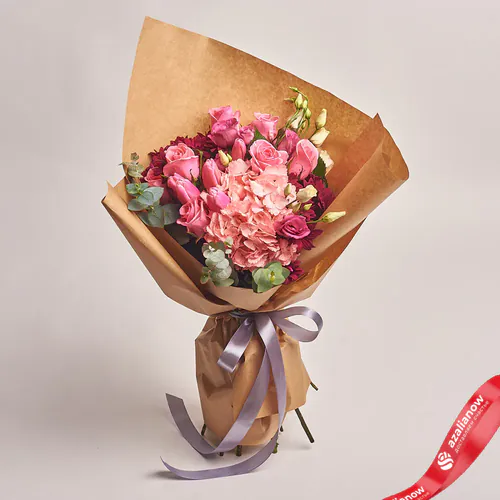 Фото 1: Букет из роз, тюльпанов, гортензии, лизиантусов и хризантем. Сервис доставки цветов AzaliaNow