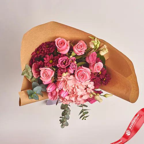Фото 2: Букет из роз, тюльпанов, гортензии, лизиантусов и хризантем. Сервис доставки цветов AzaliaNow