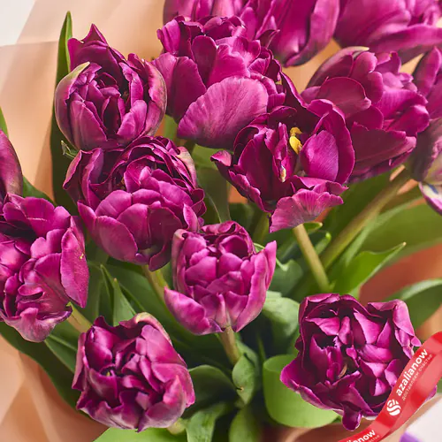Фото 1: Букет из 15 пионовидных фиолетовых тюльпанов. Сервис доставки цветов AzaliaNow