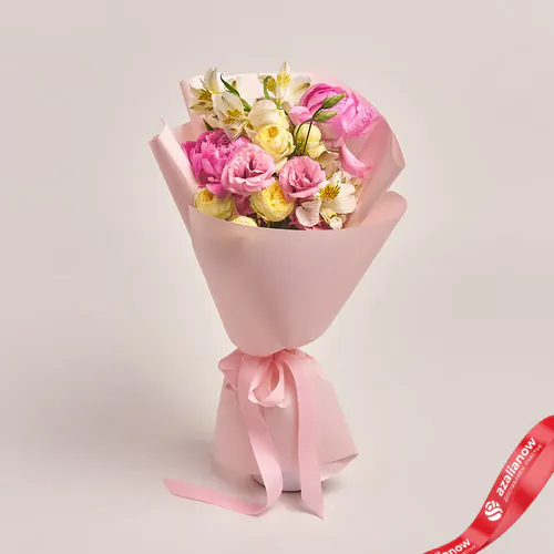 Фото 1: Букет из альстромерий, пионов, роз, лизиантуса «Сотруднику». Сервис доставки цветов AzaliaNow