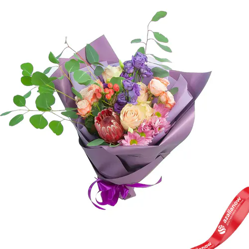 Фото 1: Букет из роз, лизианусов, хризантемы, протеи. Сервис доставки цветов AzaliaNow