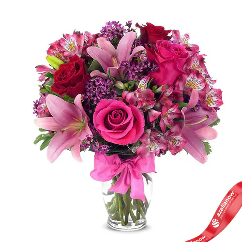 Фото 1: Букет из розовых альстромерий, роз и ваксфловера «Ева». Сервис доставки цветов AzaliaNow