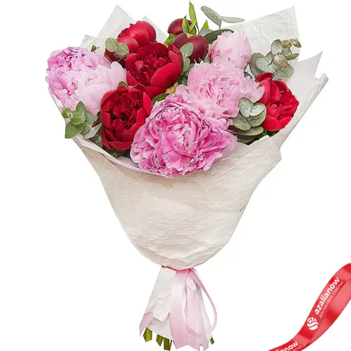 Фото 1: Букет из 6 красных и 7 розовых пионов. Сервис доставки цветов AzaliaNow