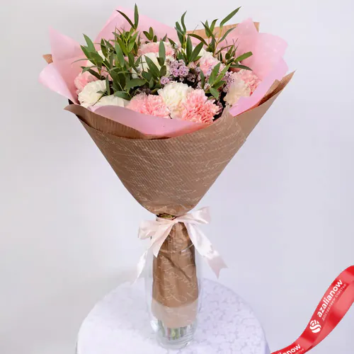 Фото 1: Букет из 15 белых и розовых гвоздик. Сервис доставки цветов AzaliaNow