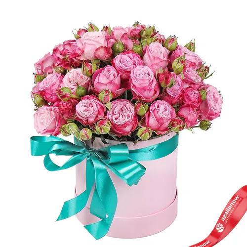 Фото 1: Букет из 9 кустовых пионовидных розовых роз в шляпной коробке. Сервис доставки цветов AzaliaNow
