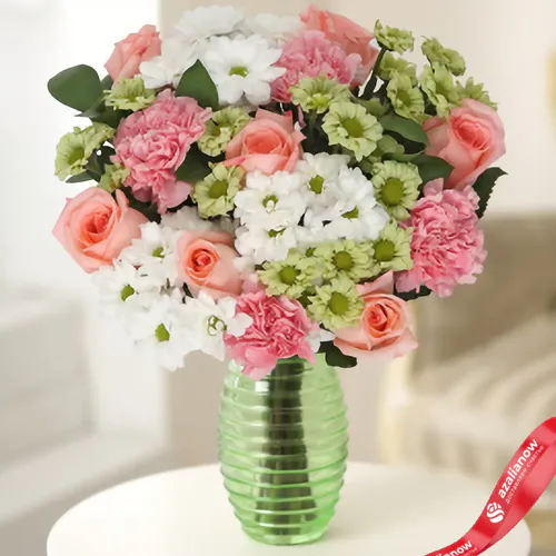 Фото 1: Букет из хризантем, роз и гвоздик «Цветочная магия». Сервис доставки цветов AzaliaNow