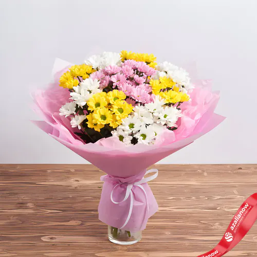 Фото 2: Букет из белых, желтых и розовых хризантем «5 минут». Сервис доставки цветов AzaliaNow