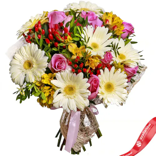 Фото 2: Букет из гербер, роз и альстромерий «Комплимент». Сервис доставки цветов AzaliaNow