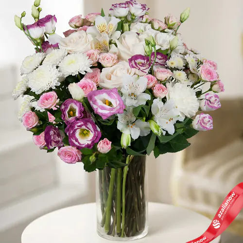Фото 1: Букет из роз, хризантем, лизиантусов «Лавандовые сны». Сервис доставки цветов AzaliaNow