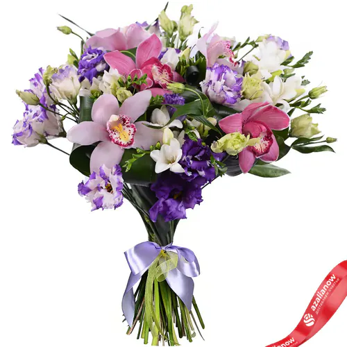 Фото 2: Букет из фрезий, лизиантусов и орхидей «Лунный луч». Сервис доставки цветов AzaliaNow