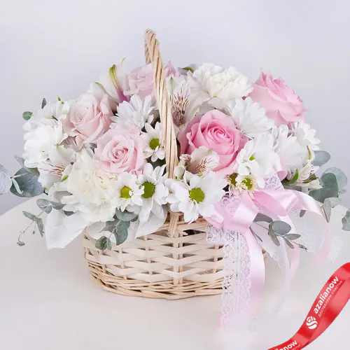 Фото 1: Букет из роз, хризантем, гвоздик и альстромерий «Нежный флёр». Сервис доставки цветов AzaliaNow