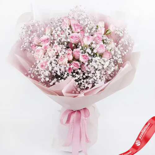 Фото 1: Букет из розовых роз и гипсофилы «Нимфа». Сервис доставки цветов AzaliaNow