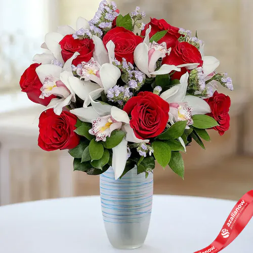 Фото 1: Букет из 9 роз, 9 орхидей и статицы «Роскошный подарок». Сервис доставки цветов AzaliaNow