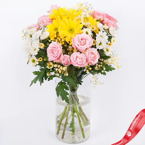 Фото 1: Букет из хризантем, роз и гипсофил «Розовое блаженство». Сервис доставки цветов AzaliaNow