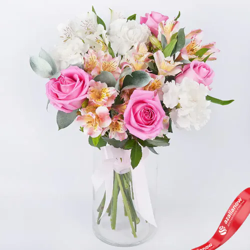 Фото 1: Букет из роз, альстромерий и гвоздик «Воздушная акварель». Сервис доставки цветов AzaliaNow